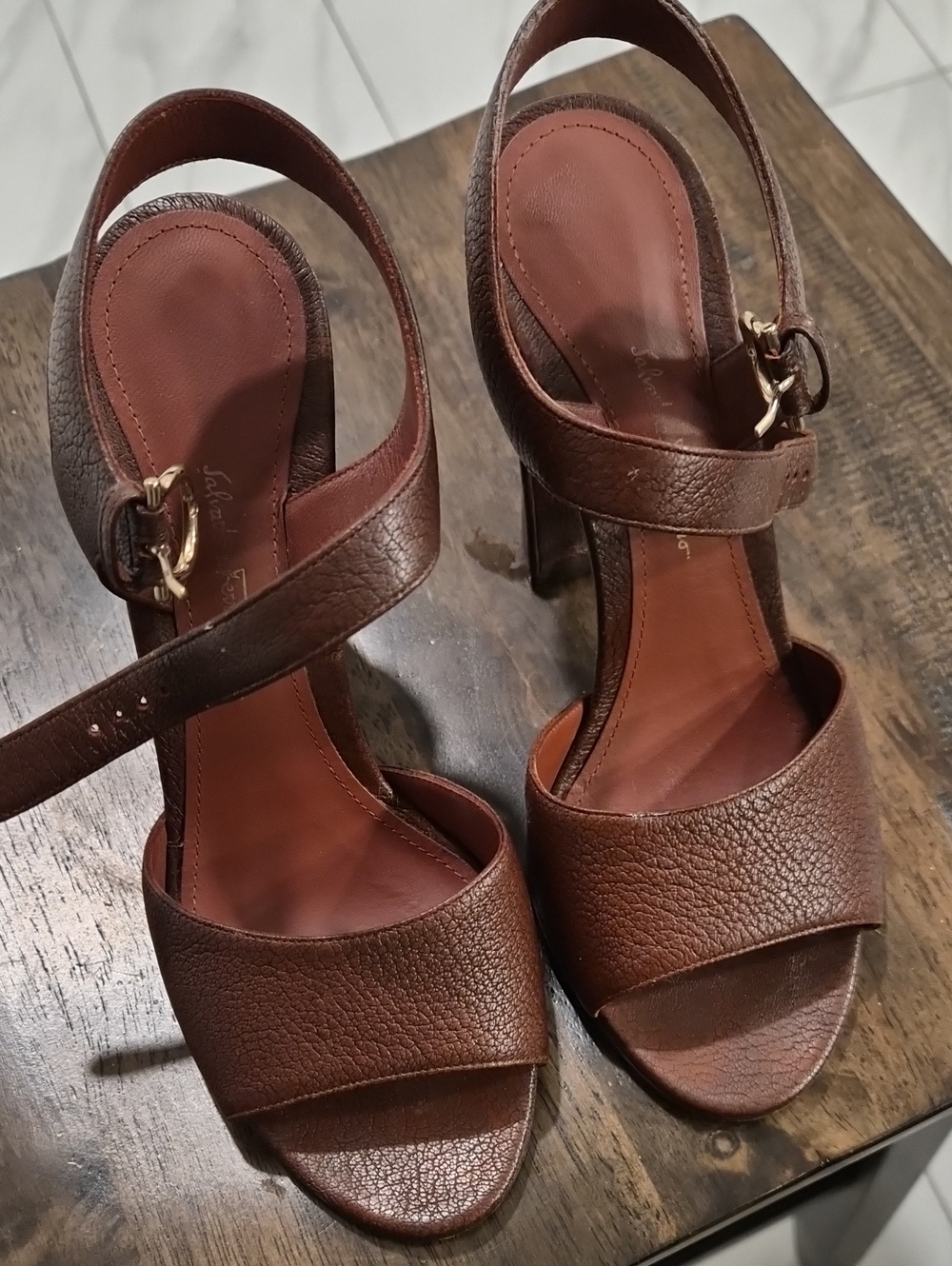 Salvatore Ferragamo Brown Leather Slingback Heels